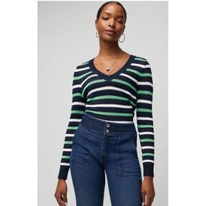 WHBM White House Black Market Knit Sweater Women's S Navy Green White Stripes